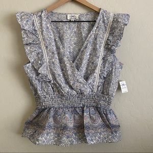 Anthropologie Twine & String Blue Floral Boho Top